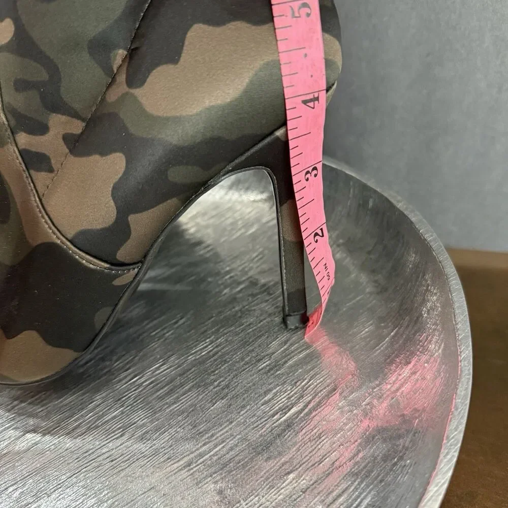 Aldo Camo Stretch Satin Thigh High Boots Size 6 Military Chic Grunge punk sleek - Picture 15 of 16